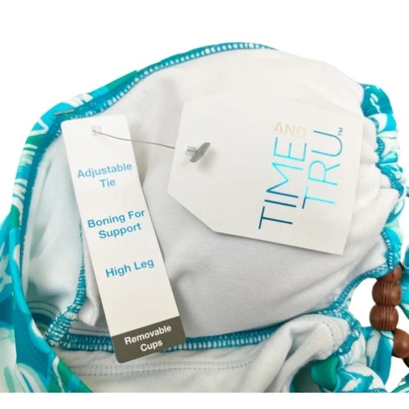 Time and Tru Floral High Leg One Piece Swimsuit Halter Neck Tie Size Small - Picture 4 of 7